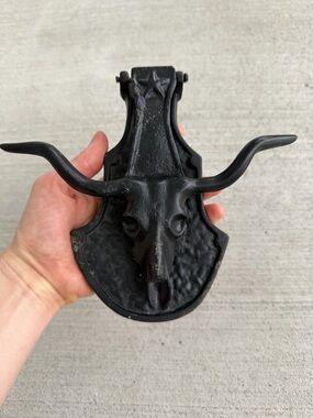 Vintage Cast Iron Longhorn Bull Door Knocker Western Steer Head Rustic 7”
